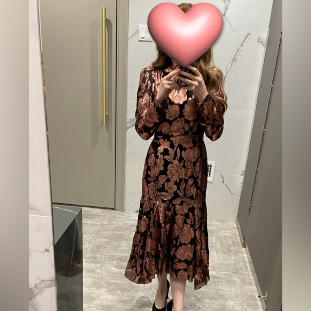 Rose gold and black midi dress